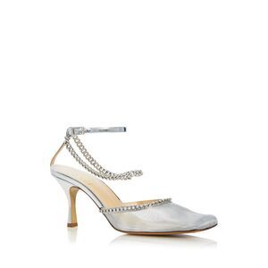 NALEBE Womens Silver Chain Crystal Mesh Stellar Square Toe Stiletto Pumps 37